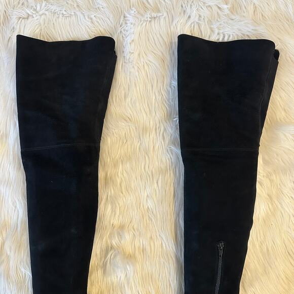 Stuart Weitzman Hilo Over the Knee Thigh High Boots Suede Leather Flat, Black - Picture 8 of 13